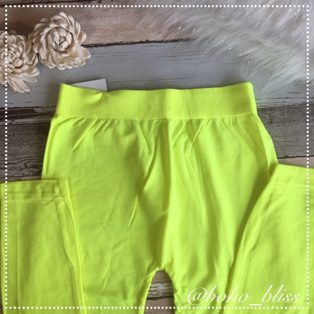Neon Yellow Stretch Leggings Footless Tights NEW